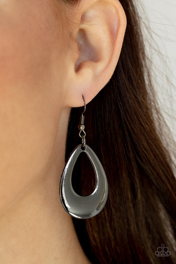 All Allure, All The Time - Black Gunmetal Open Chunky Teardrop Earrings