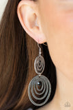 Cosmic Twirl - Black Gunmetal Hammered Silver Concentric Oval Dangle Earrings