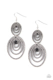 Cosmic Twirl - Black Gunmetal Hammered Silver Concentric Oval Dangle Earrings