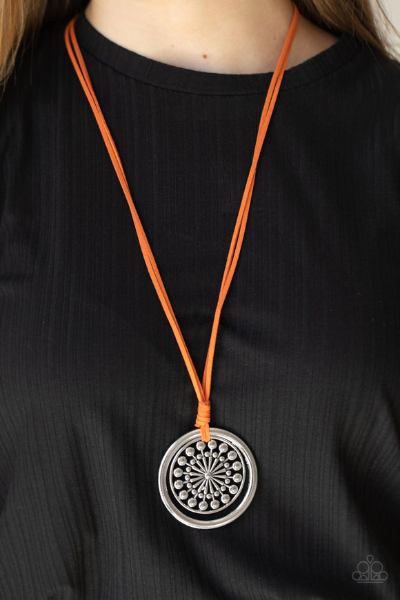 One MANDALA Show - Orange Suede Mandala-Like Pendant Necklace