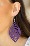 Coral Garden - Purple Cut-out Floral Motif Wooden Earrings