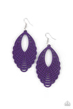 Tahiti Tankini - Purple Marquis-shaped Wooden Cut-out Earrings