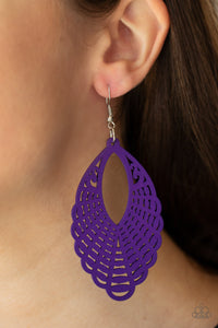 Tahiti Tankini - Purple Marquis-shaped Wooden Cut-out Earrings