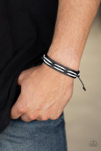 Lucky Locomotion - Black & White Leather Pull String Bracelet