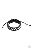 Culture Trip - Black Leather & Angled White Cording Pull String  Unisex Bracelet