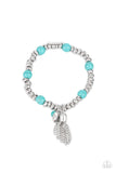 Whimsically Wanderlust - Blue Turquoise & Silver Hammered Beads with Tassel Stretchy Bracelet