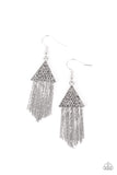 Pyramid SHEEN - Silver Hematite Triangle Tassel Earrings