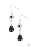 Graceful Glimmer - Black & White Rhinestone Teardrop Dangle Earrings