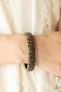 Victorian Meadow - Brass Floral Embossed Bangle Bracelet