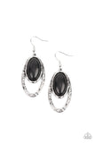 Pasture Paradise - Black Stone Hammered Open Oval Dangle Earrings