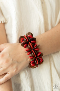 Caribbean Canopy - Red & Brown Wooden Stretchy Bracelet