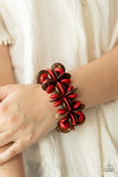 Caribbean Canopy - Red & Brown Wooden Stretchy Bracelet