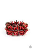 Caribbean Canopy - Red & Brown Wooden Stretchy Bracelet