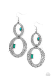 OVAL and OVAL Again - Green Gems Hammered Silver Oval Dangle Earrings