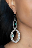 OVAL and OVAL Again - Green Gems Hammered Silver Oval Dangle Earrings