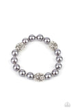 Upscale Whimsy - Silver Pearl Stretchy Bracelet