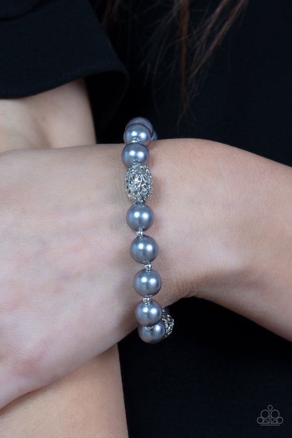 Upscale Whimsy - Silver Pearl Stretchy Bracelet