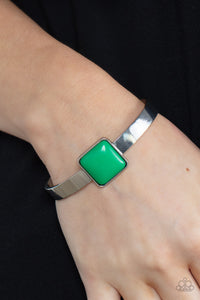 Prismatically Poppin - Green Square Bead Simple Dainty Cuff Bracelet