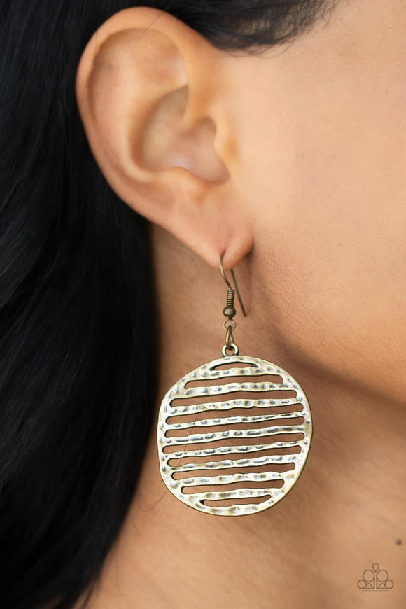 Sunrise Stunner - Brass Linear Cut-out Circle Earrings