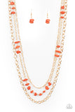 orange stones gold chains multi layered necklace Paparazzi Accessories P2SE-OGXX-266XX