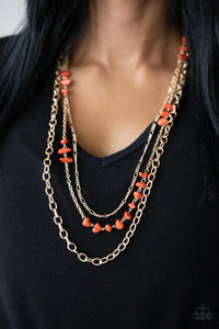 layered orange stones gold chains necklace Paparazzi Accessories P2SE-OGXX-266XX 