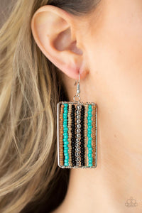 seed bead linear multi black blue paparazzi earrings