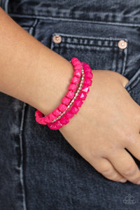 Vacay Vagabond - Pink Faceted Cube Beaded Stretchy Bracelet Stack