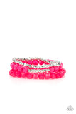 Vacay Vagabond - Pink Faceted Cube Beaded Stretchy Bracelet Stack