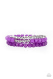 Vacay Vagabond - Purple Cubes & Silver Beaded Stretchy Bracelet Stack