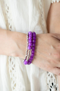 Vacay Vagabond - Purple Cubes & Silver Beaded Stretchy Bracelet Stack