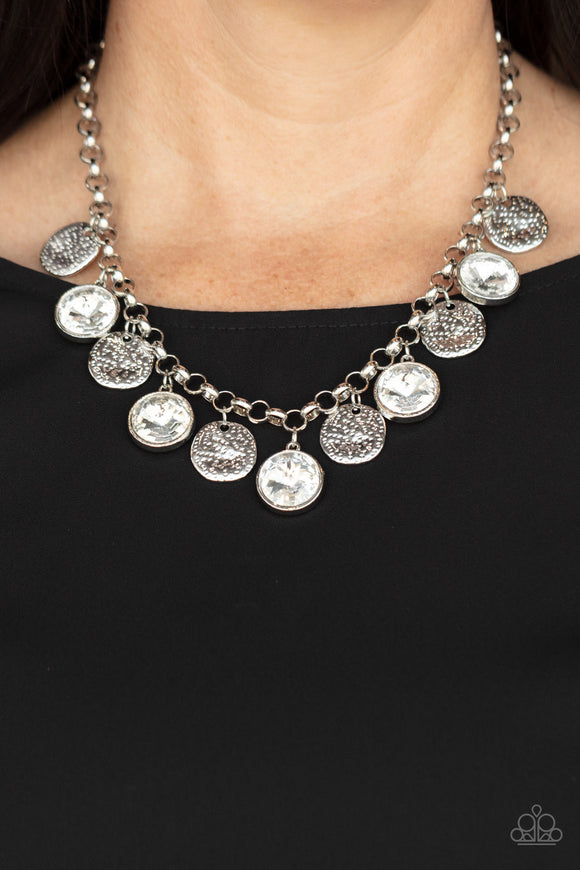 Spot On Sparkle - White & Silver Disc Necklace