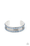 Costa Rica Retreat - Blue Beaded Embossed Silver Cuff Bracelet