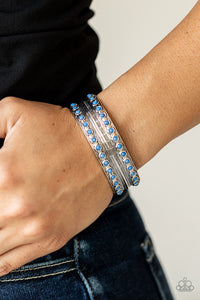 Costa Rica Retreat - Blue Beaded Embossed Silver Cuff Bracelet