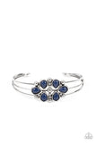 Taj Mahal Meadow - Blue Teardrop Beaded Floral Open Cuff Bracelet