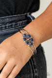 Taj Mahal Meadow - Blue Teardrop Beaded Floral Open Cuff Bracelet