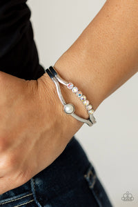 Palace Prize - Iridescent Gemstones & White Pearl Dainty Silver Cuff Bracelet