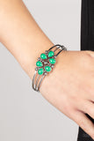 Taj Mahal Meadow - Leprechaun Green Teardrop Open Cuff Bracelet