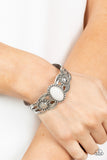 white stone ornate silver cuff bracelet Paparazzi Accessories P9SE-WTXX-227XX