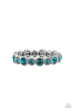 Phenomenally Perennial - Blue Gems Studded Silver Circles Stretchy Bracelet