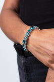 Phenomenally Perennial - Blue Gems Studded Silver Circles Stretchy Bracelet