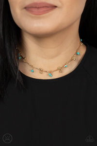 gold turquoise choker necklace  Paparazzi Accessories P2CH-GDXX-075XX