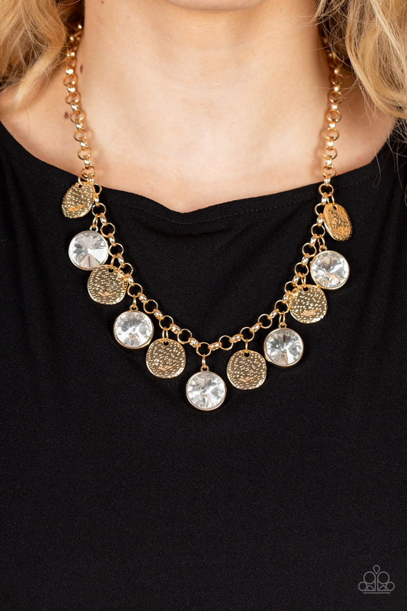 Spot On Sparkle - Gold Discs & White Gems Necklace