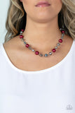 metallic red pearls short necklace iridescent Paparazzi Accessories P2RE-RDXX-212XX