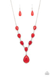 Party Paradise - Red Teardrop Y-shaped Short Necklace