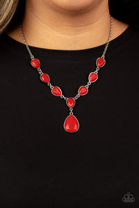 Party Paradise - Red Teardrop Y-shaped Short Necklace