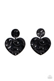 Just a Little Crush - Shiny Black Hammered Heart Post Earrings