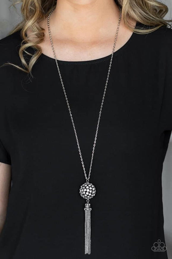 Rhinestone Revolution - White Disco Ball Tassel Necklace